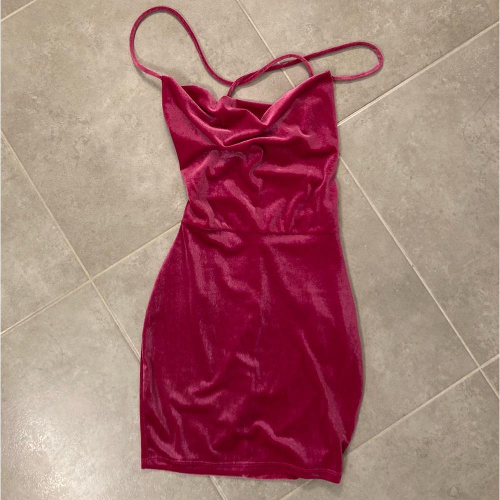 Lucy in the Sky pink velvet cowl neck dress. Size XS.